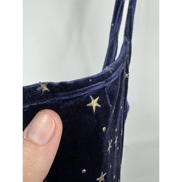 Romwe Celestial Space Star Print Velour Mini Slip  Retro Y2K Navy Blue Stretchy - Picture 7 of 8